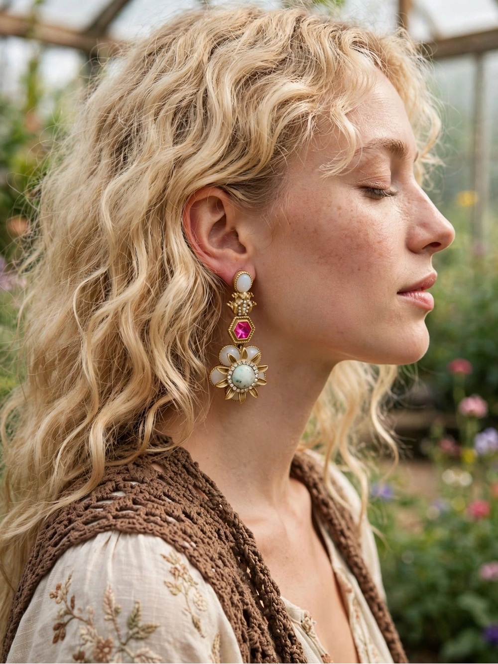 New Gold-Tone Frog & Flower Dangle Earrings with 925 Silver Posts For Women E081